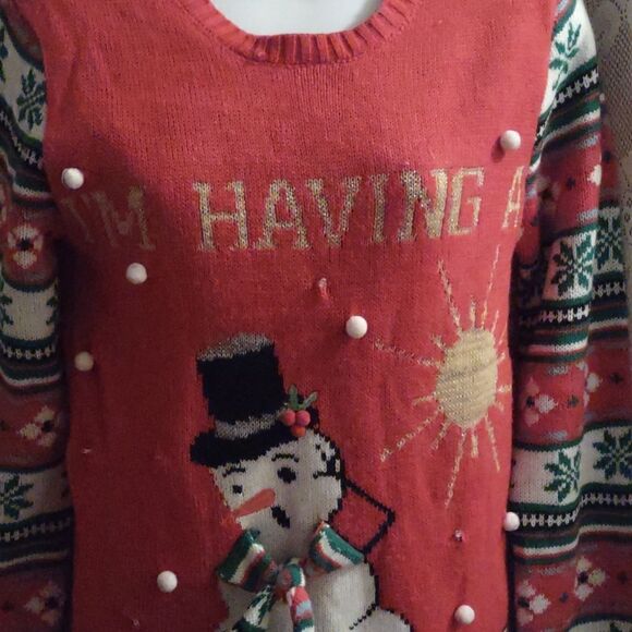 No Boundaries Size S Light up Red Sweater Snowman I'm Having a Meltdown - Picture 2 of 12